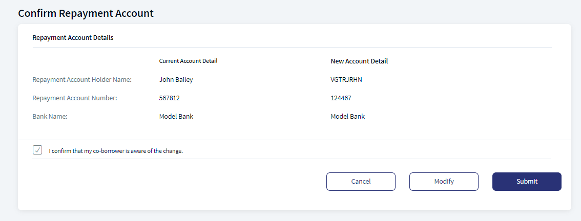 Repayment Account Confirmation